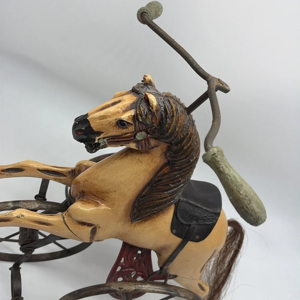 20th Century velocipede tricycle 17x15in Wood & Cast Iron Horse Children's  Toy